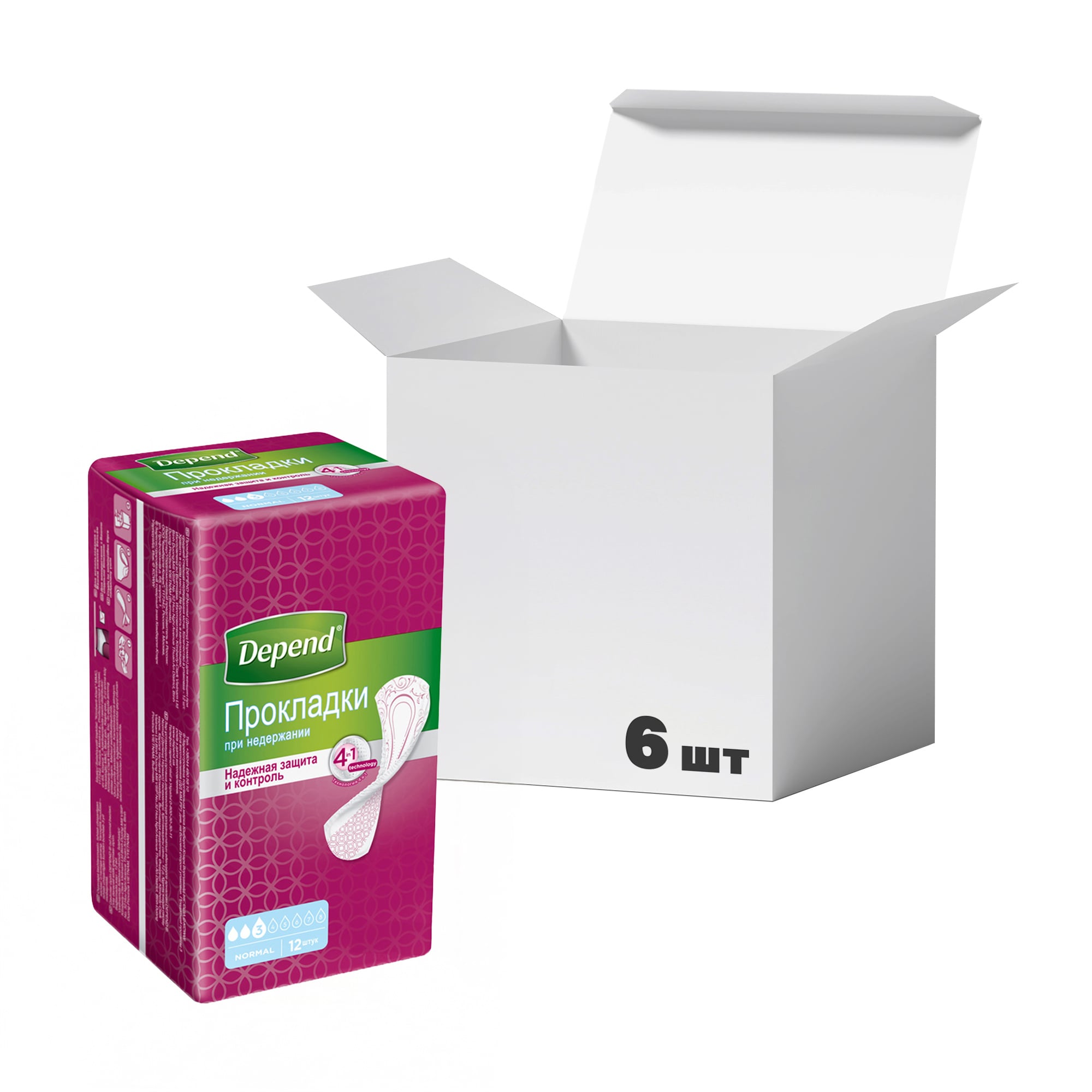 Упаковка урологічних прокладок Depend Normal Plus Pad, 12 шт * 6 шт